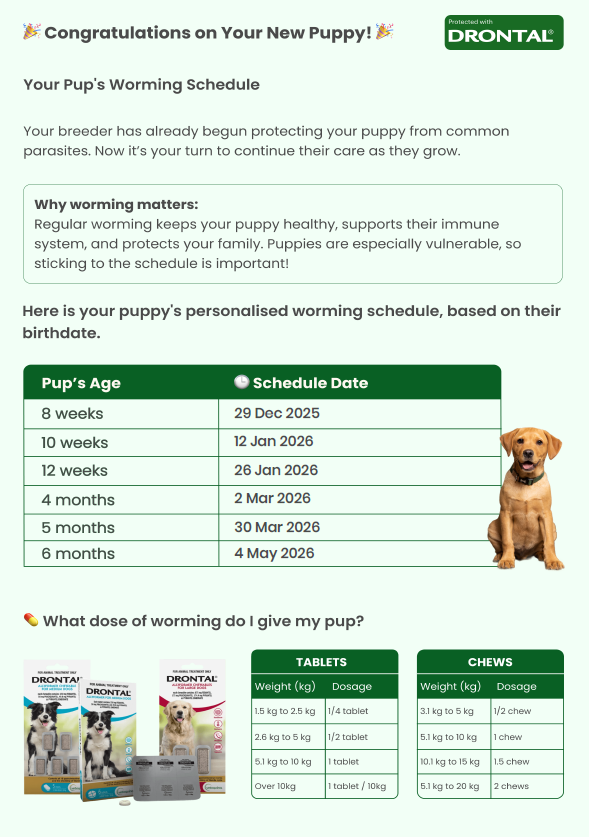 Drontal Worming Calendar - 1 Pager Drontal Worming Calendar - 1 Pager